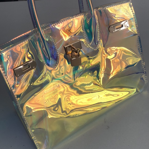Coral Holographic PVC Satchel Handbags Clear Bag - Picture 3 of 5